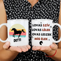 Naplementés lovas bögre egyedi felirattal