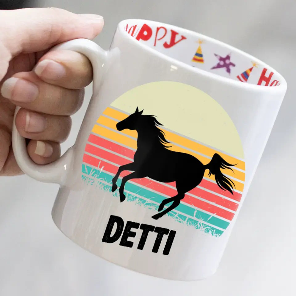 Naplementés lovas bögre egyedi felirattal