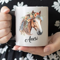 Virágos lovas bögre egyedi névvel