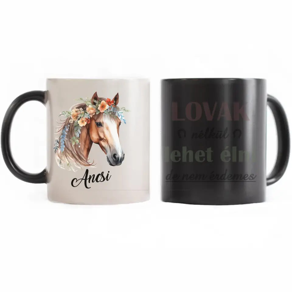 Virágos lovas bögre egyedi névvel