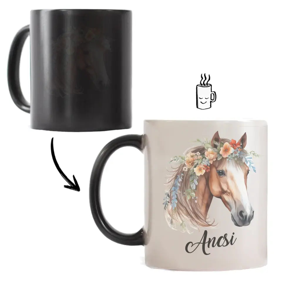 Virágos lovas bögre egyedi névvel