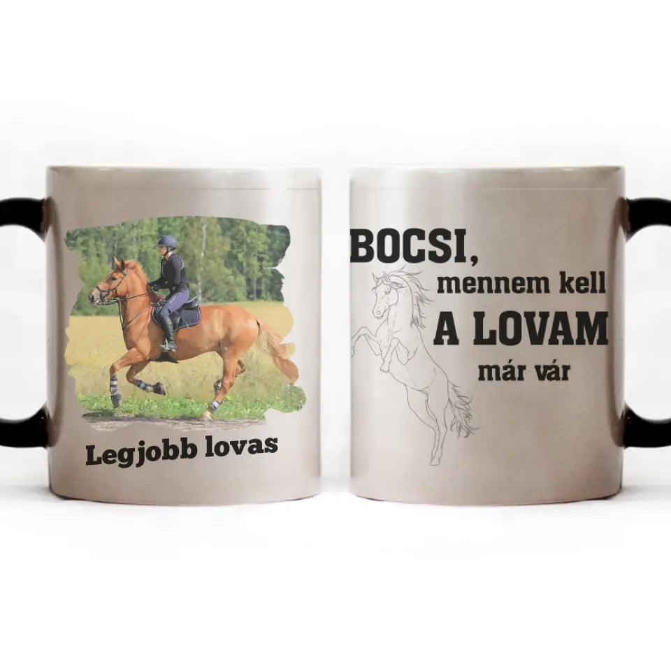 A lovam már vár egyedi képes lovas bögre