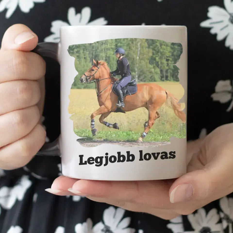 A lovam már vár egyedi képes lovas bögre