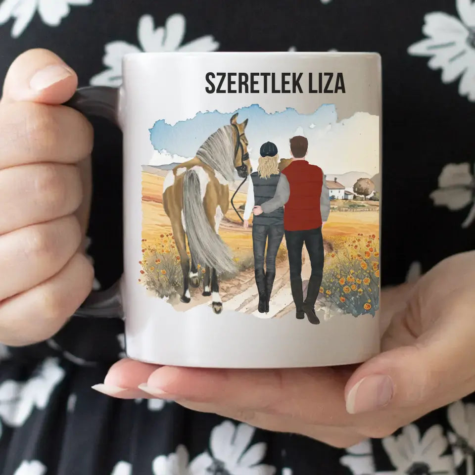 Választható karakteres egyedi karácsonyi ajándék bögre - cuki család