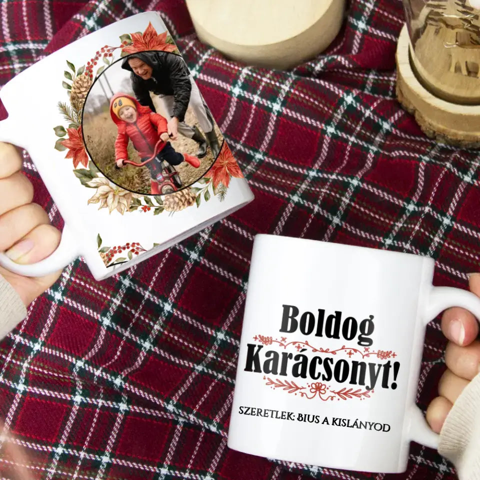 Boldog Karácsonyt egyedi képes ajándék bögre