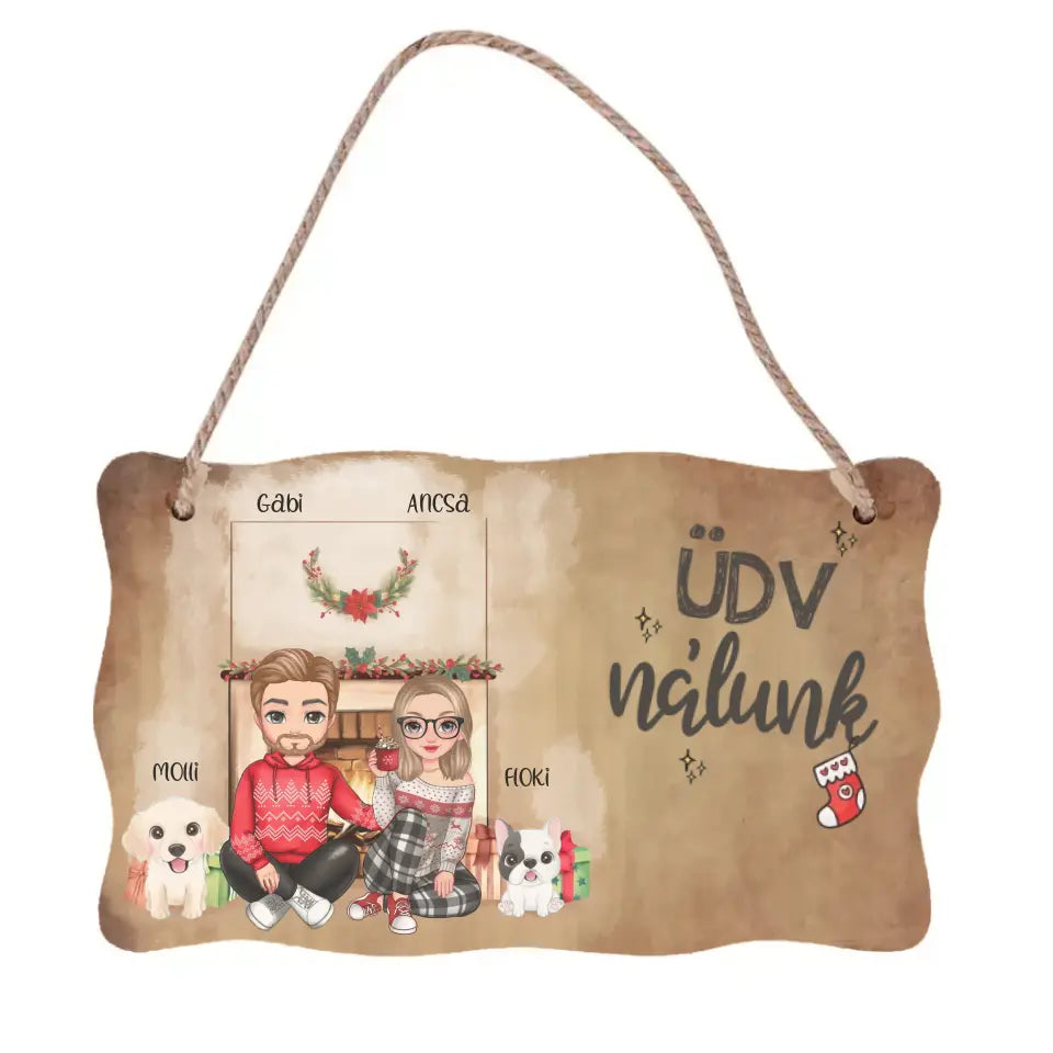 Karácsonyi cuki páros dísztábla kutyákkal