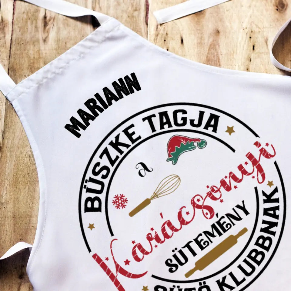Sütemény sütő klub karácsonyi kötény névvel