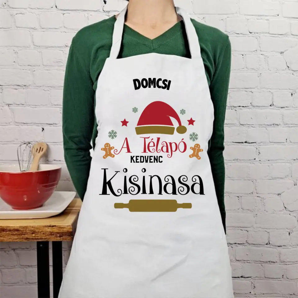 Télapó inasa karácsonyi kötény névvel