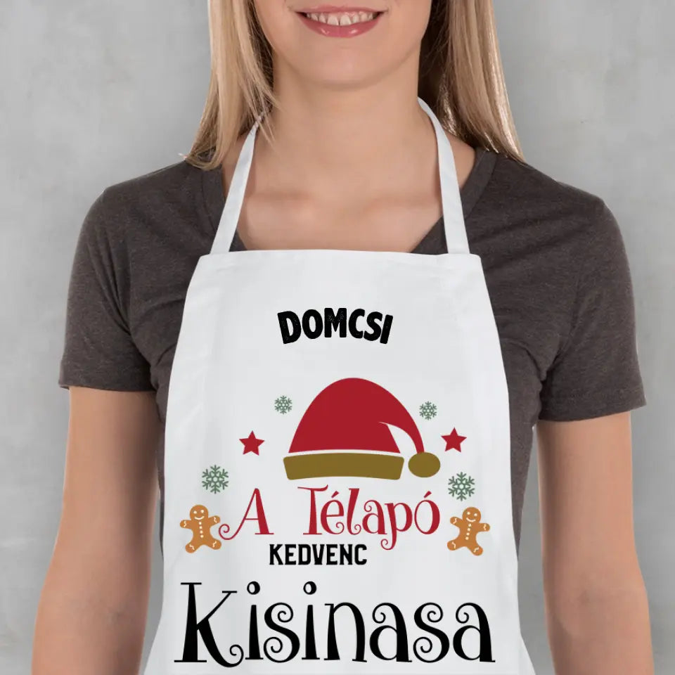 Télapó inasa karácsonyi kötény névvel