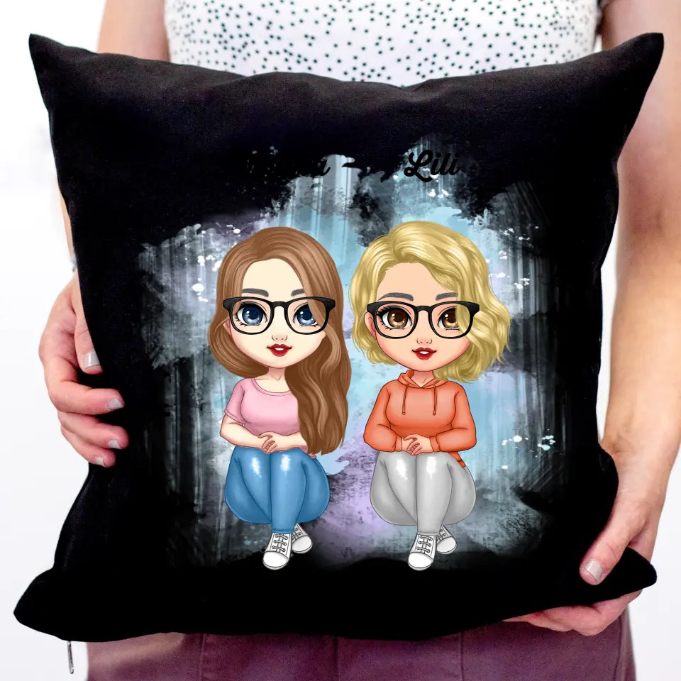 Cuki karakteres legjobb barátnős fekete párna