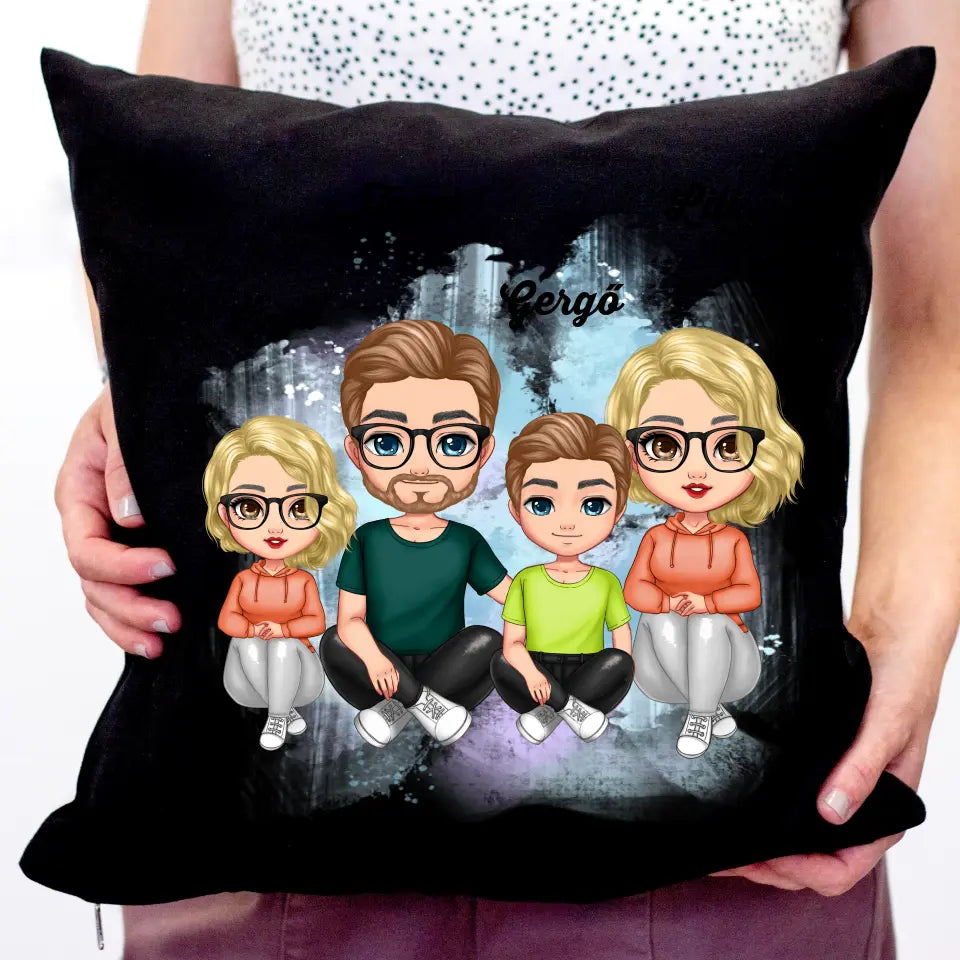 Cuki karakteres családos fekete párna 