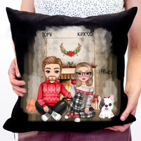 Cuki karakteres páros karácsonyi fekete párna kutyával