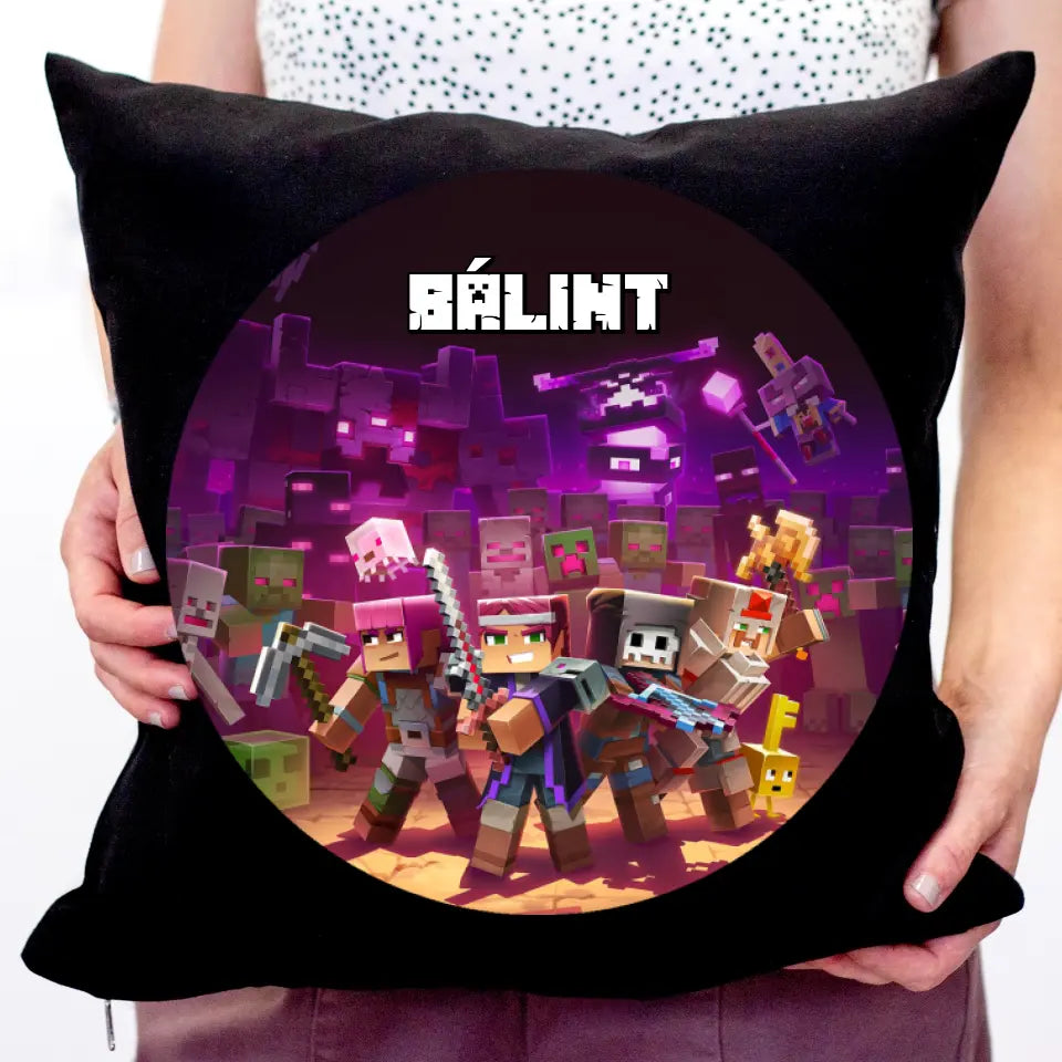 Egyedi minecraft fekete párna névvel