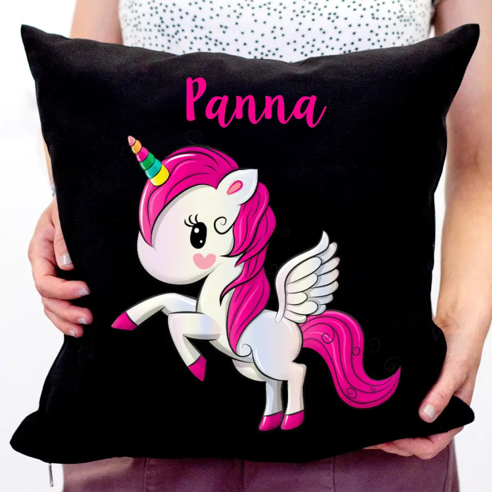 Egyedi unikornisos fekete párna 