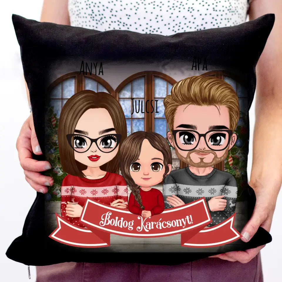 Karácsonyi Chibi család fekete párna