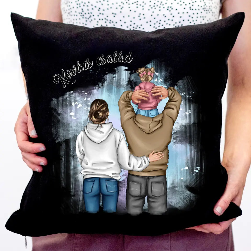 Kislányos családi fekete párna