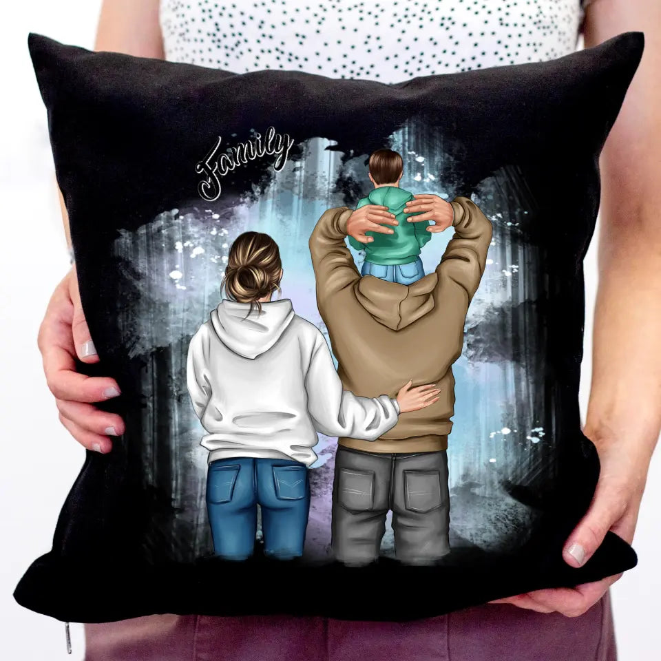 Kisfiús családi fekete párna