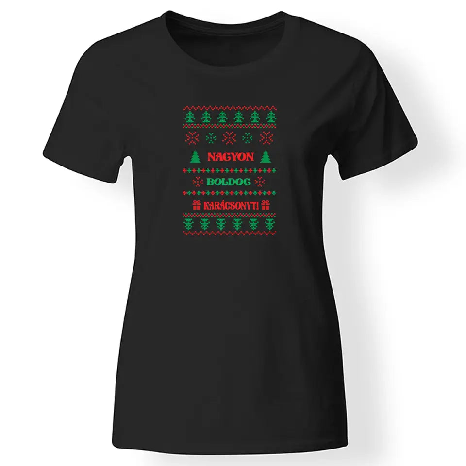 Kötött mintás karácsonyi női póló