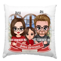 Választható karakteres egyedi karácsonyi ajándék párna - cuki család