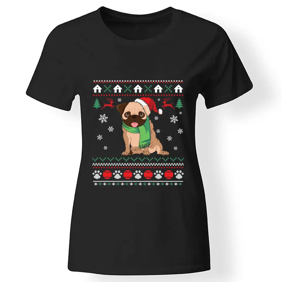 Karácsonyi állat mintás fekete női póló