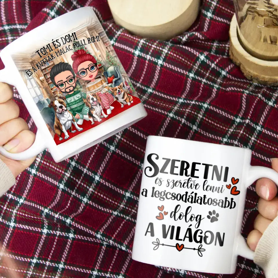 Karácsonyi pár kutyákkal ajándék bögre