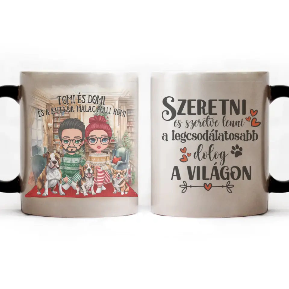 Karácsonyi pár kutyákkal ajándék bögre