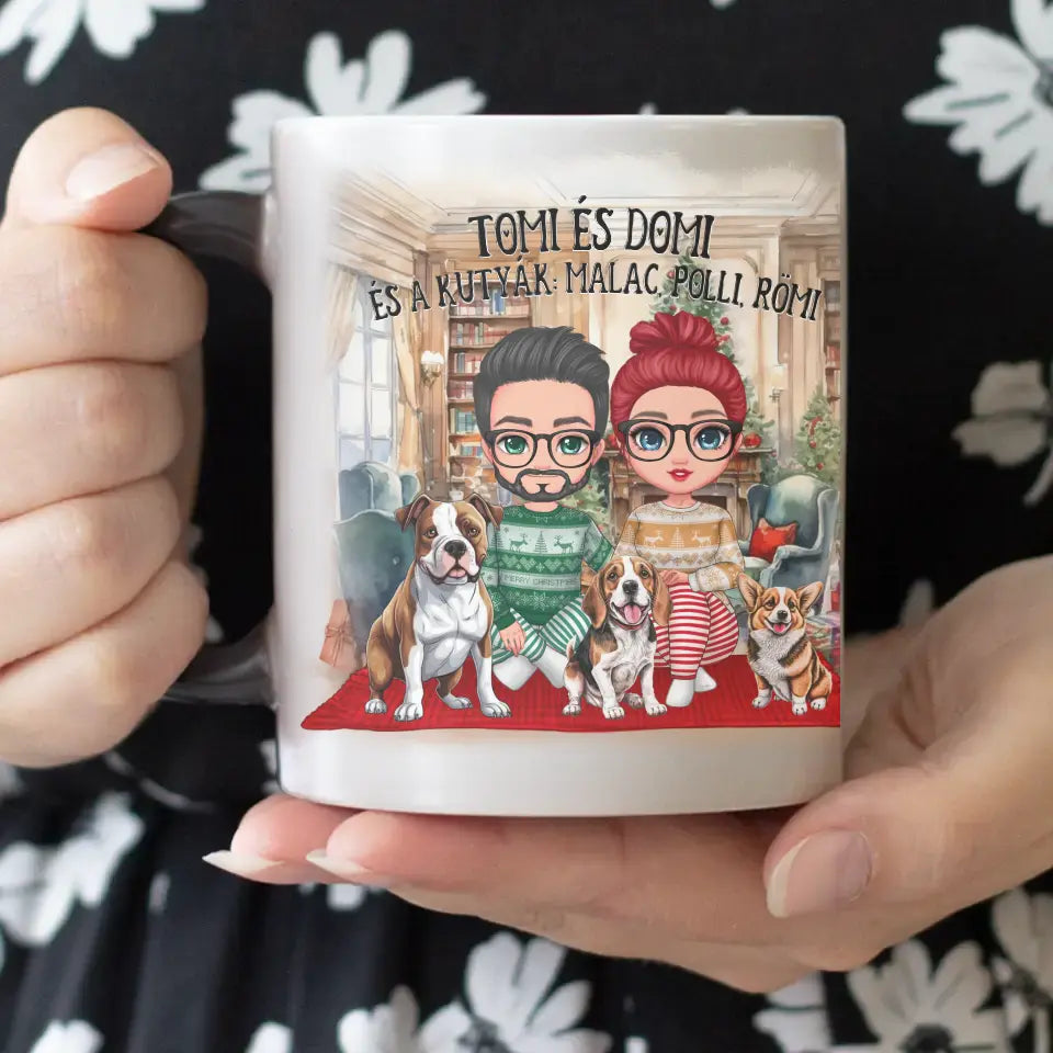 Karácsonyi pár kutyákkal ajándék bögre