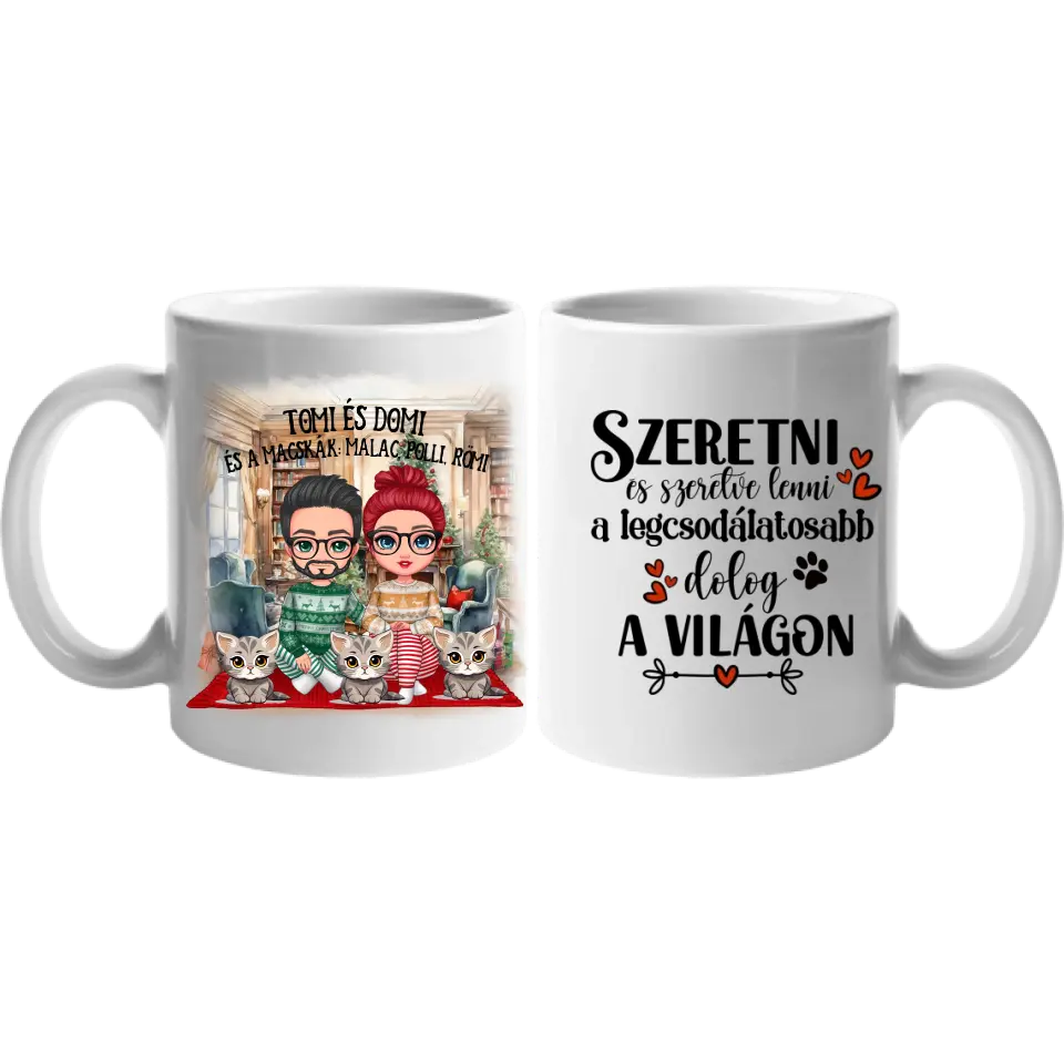 Karácsonyi pár macskákkal ajándék bögre