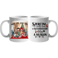 Karácsonyi család kutyákkal ajándék bögre