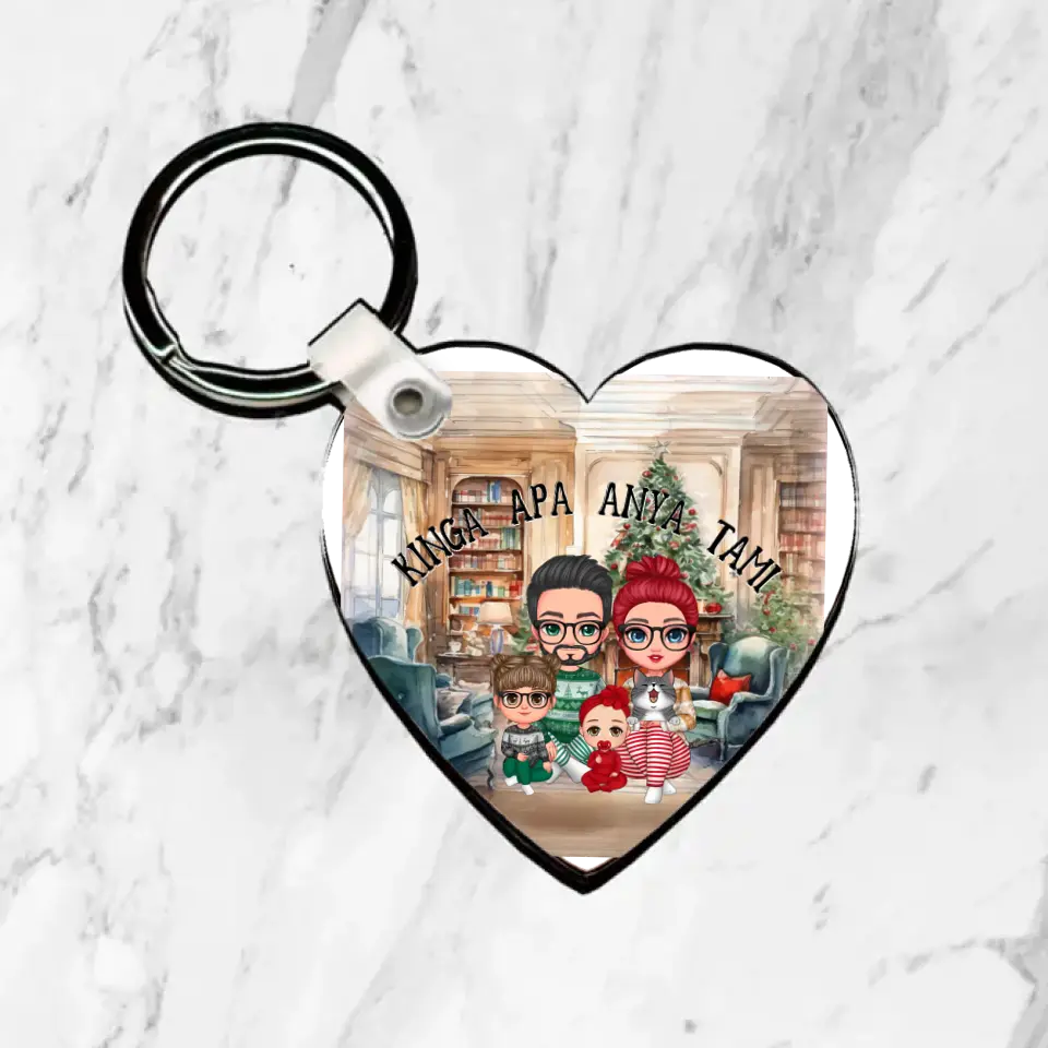 Karácsonyi cuki család szív alakú kulcstartó