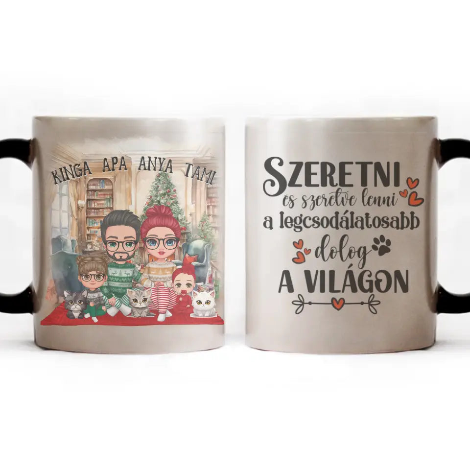 Karácsonyi család macskákkal ajándék bögre