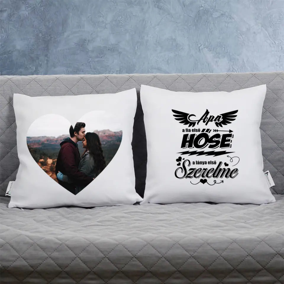 Kétoldalas egyedi fotós párna apás idézettel