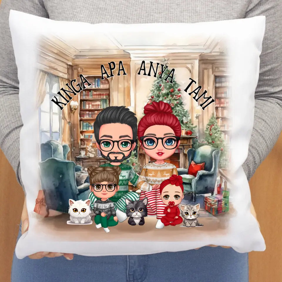 Karácsonyi cuki család párna macskákkal