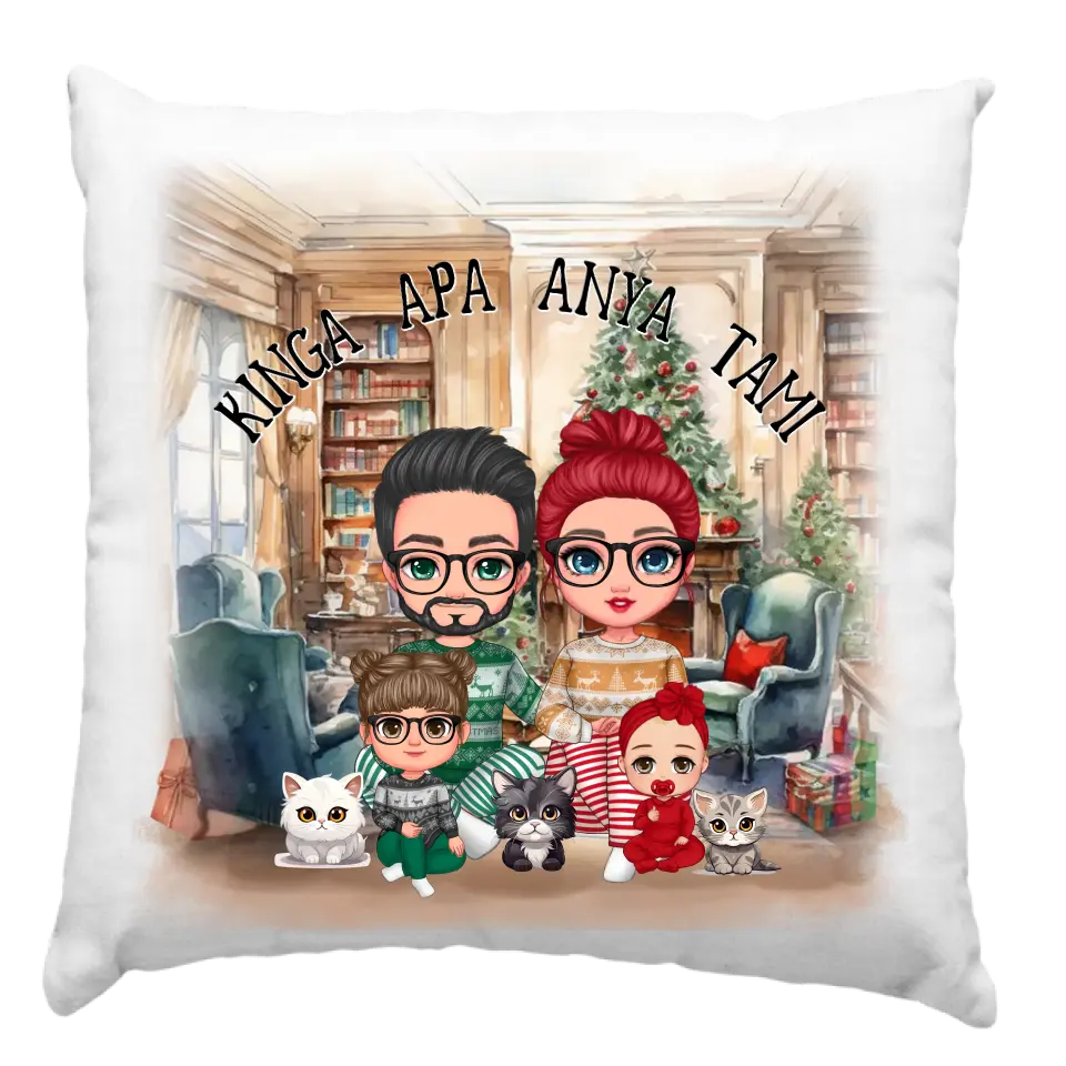 Karácsonyi cuki család párna macskákkal