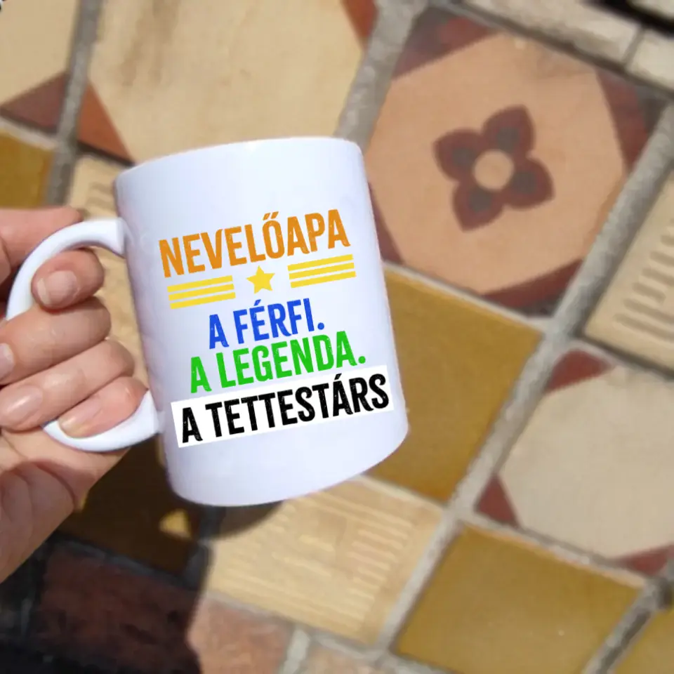 A tettestárs nevelőapa bögre fényképpel