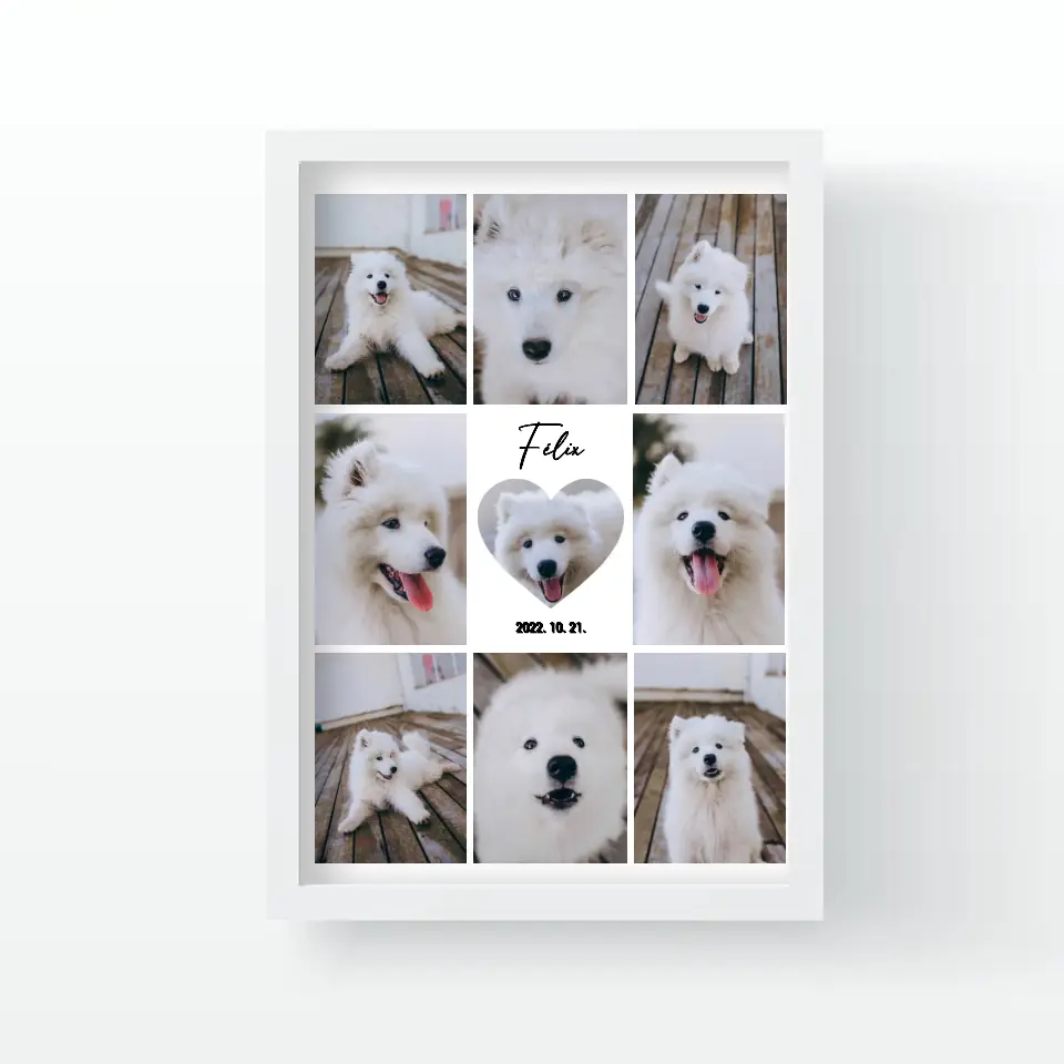 Fotókollázs falikép szívvel a közepén