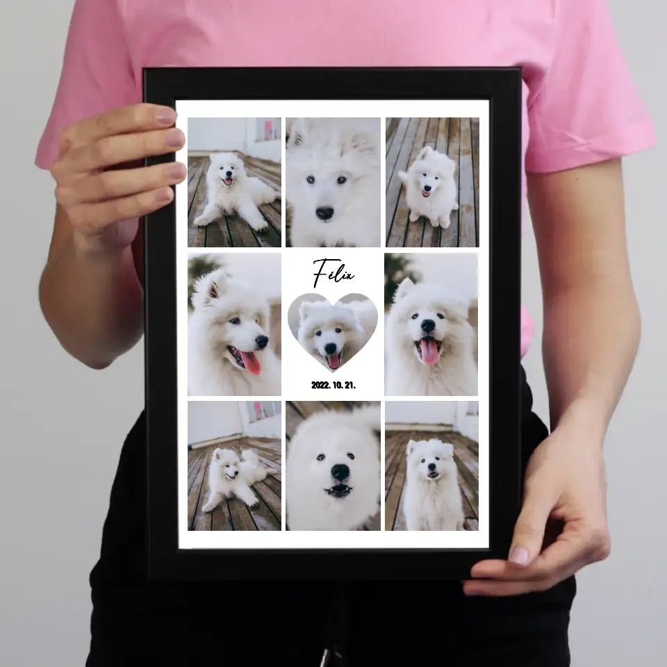 Fotókollázs falikép szívvel a közepén