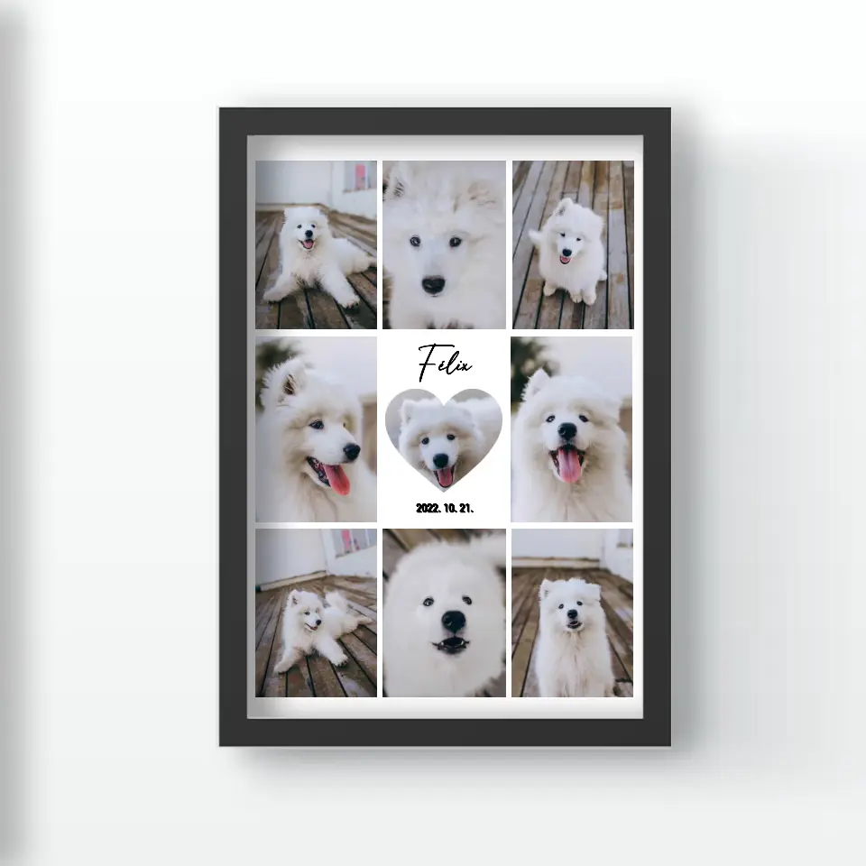 Fotókollázs falikép szívvel a közepén