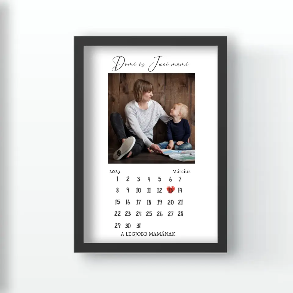 Egyedi falikép saját fotóval és naptárral Nagymamáknak