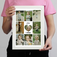 Babás fotókollázs falikép szívvel a közepén