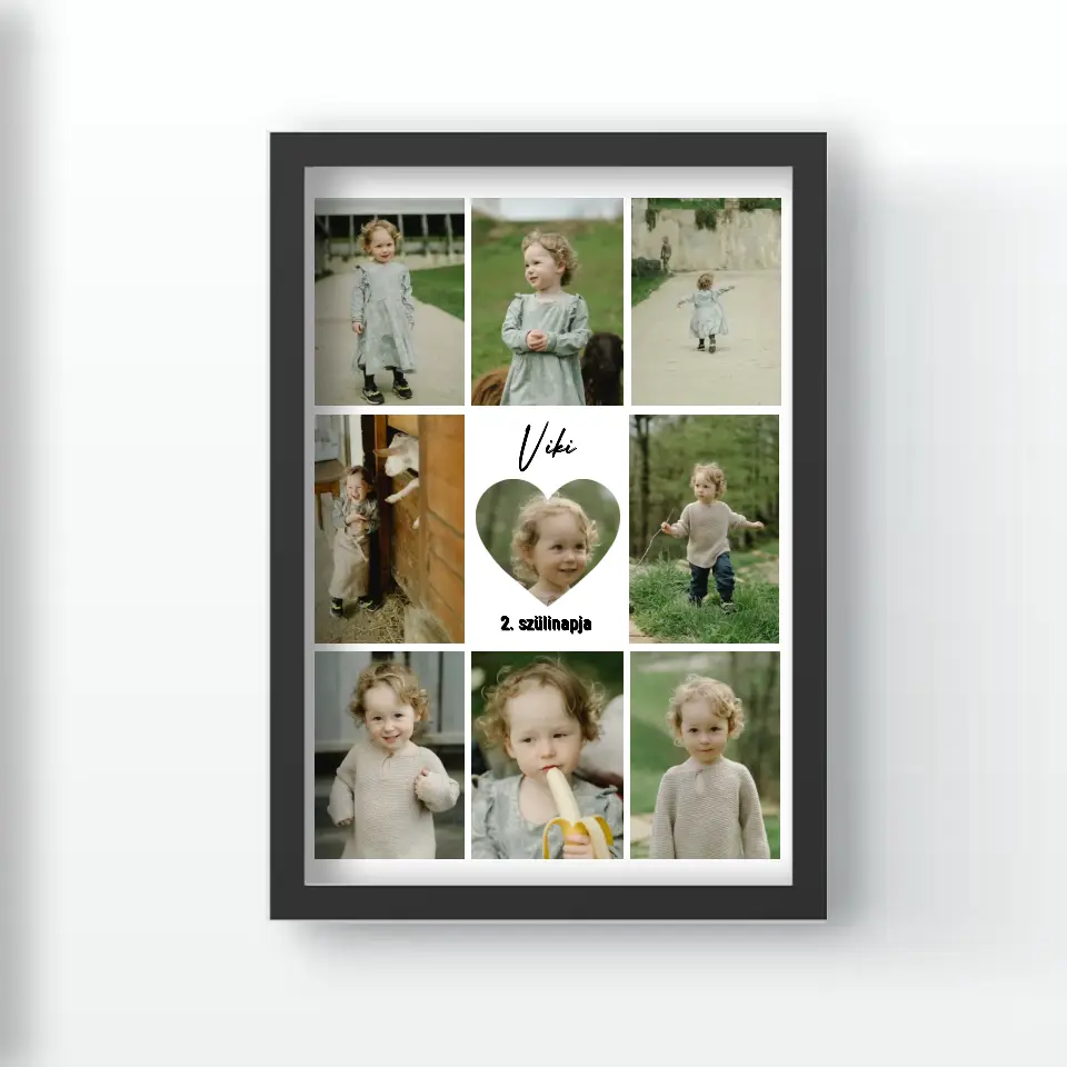 Babás fotókollázs falikép szívvel a közepén