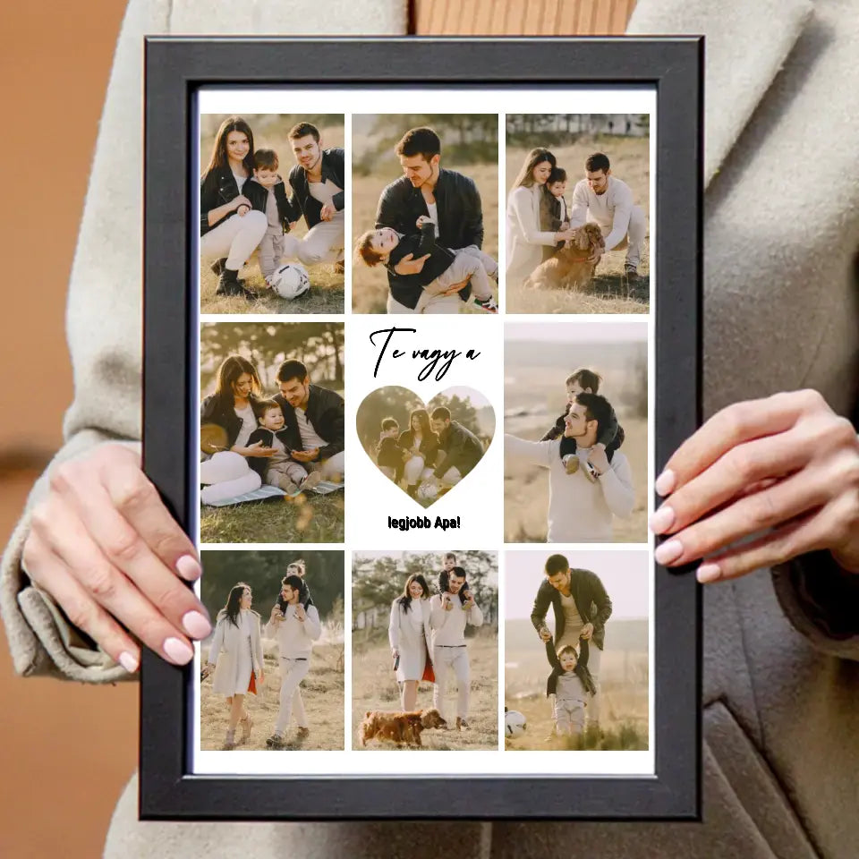 Fotókollázs falikép Apákank szívvel a közepén