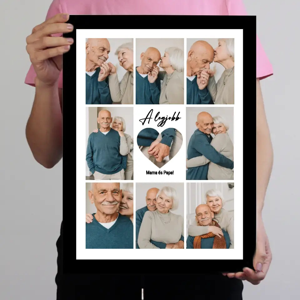 Fotókollázs falikép Nagyszülőknek szívvel a közepén