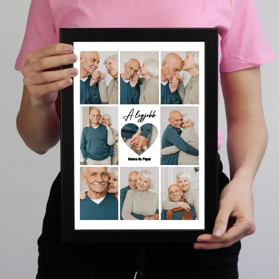 Fotókollázs falikép Nagyszülőknek szívvel a közepén