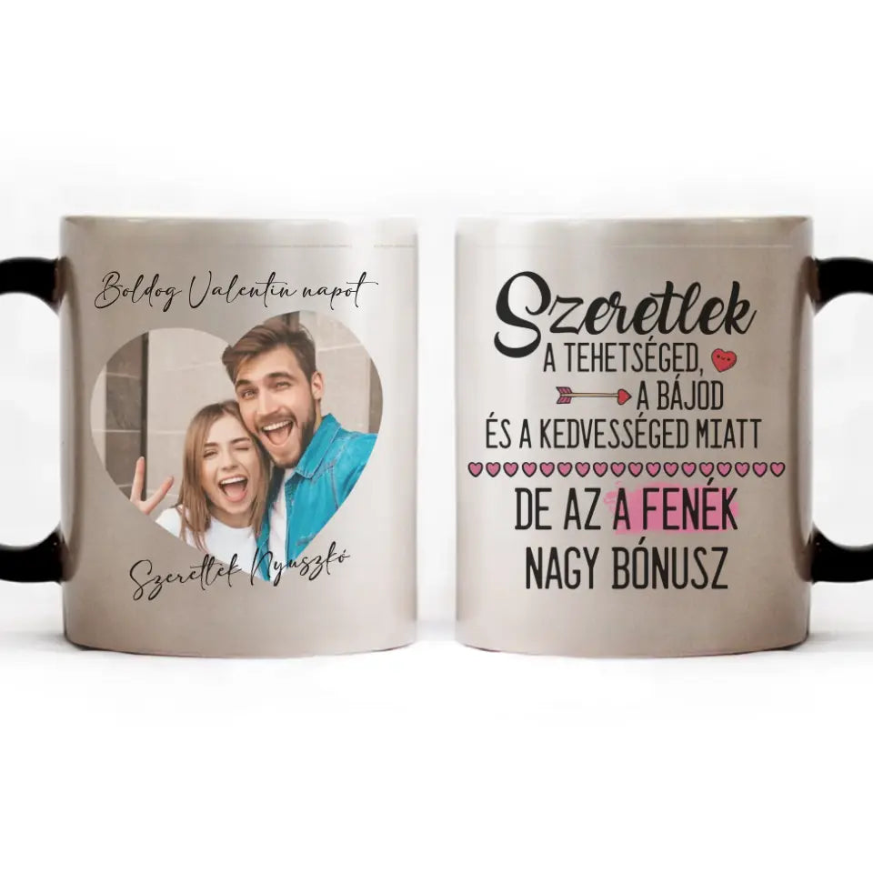 Valentin napi fotós bögre választható vicces feliratokkal