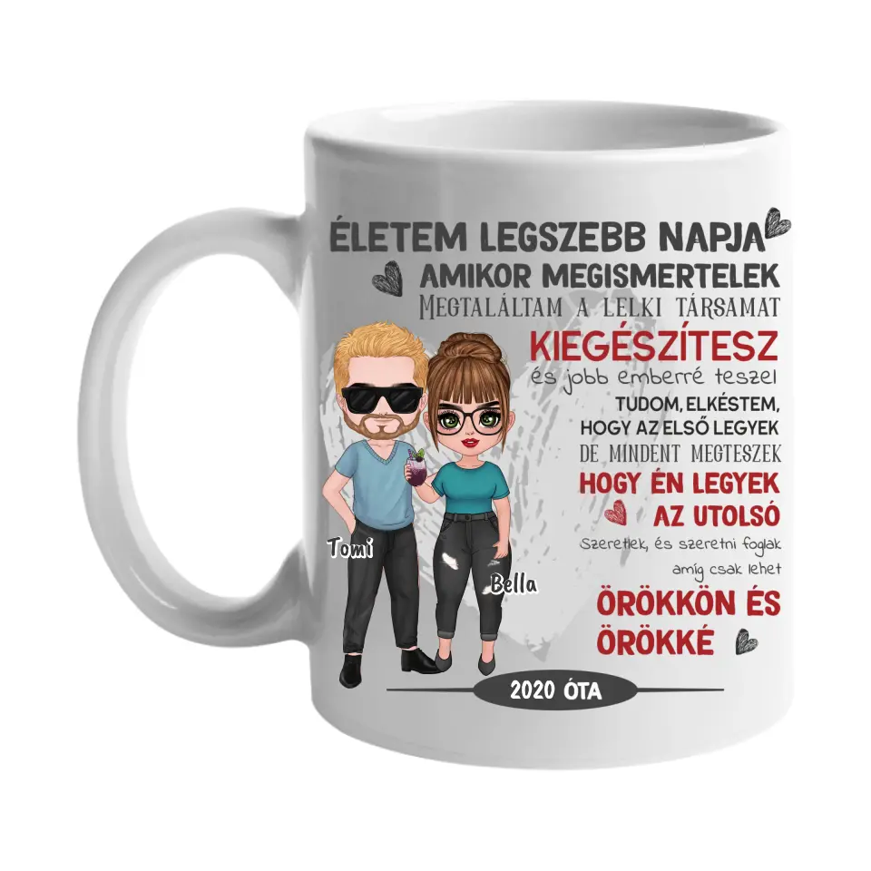 Amikor megismertelek szerkeszthető karakteres valentin napi bögre