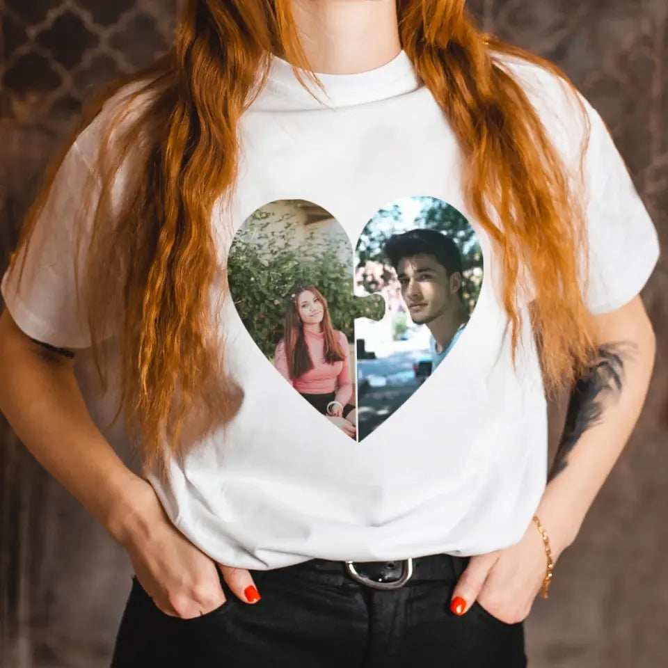 Szív puzzle egyedi képes női póló fehér