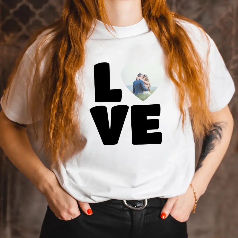 LOVE egyedi fényképes női póló fehér