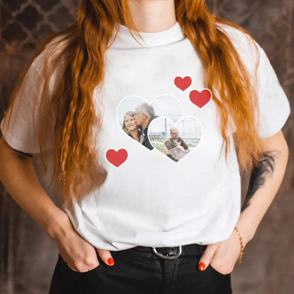 Dupla szív alakú egyedi képes női póló
