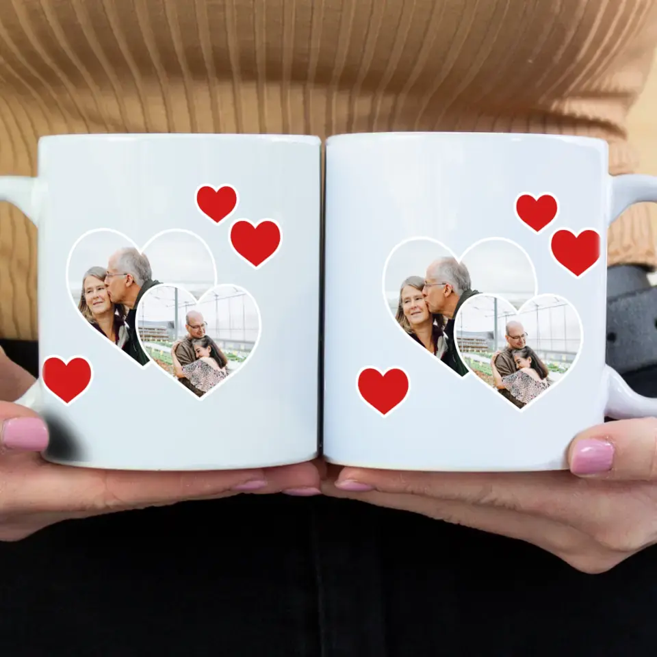 Dupla szív alakú egyedi képes bögre